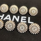 10 Chanel Buttons Gold White Flower Cc Logo Stones 17mm Vintage