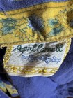 Vintage April Cornell Cotton Blue And Yellow Garden Floral Print Tablecloth 93   