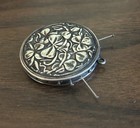 Antique Sterling Silver Clover Shamrock Mirror Compact Pendant Victorian Sewing 