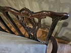 Antique Carved  Mahogany Settee With Emerald Green Cushion