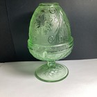 Rare Vtg Tiara Indiana Glass Chantilly Green Fairy Lamp 2-piece Candleholder A 