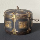 19th Century Chinese Export Tea Caddy Melon Form Gilded Black Lacquer W Key