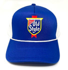 Heileman s Old Style Beer Curved Bill Blue White Mesh Trucker Snapback Hat Cap