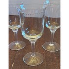 Set Of 3 Vintage Crystal Wine Glasses Etched Dot Rim Ribbed Stem 7 25in Clear