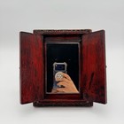 Vintage Indian Hand-carved Wooden Shutter Mirror With Inlay