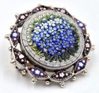 Micro Mosaic Brooch Forget-me-not Antique 800 Silver Floral Pin Italy