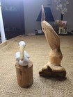 2 Vtg Signed Handcarved Handpainted Wood Pelicans  Perched On Post Burl Knot
