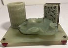 Antique Jade Desk Set Match Box Holder Brush Washer   Brush Cup Holder Chinese