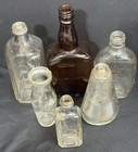 Lot Of 6 Antique   Vintage Glass Bottles Milk  Mt Vernon  Sloan s  Halo  Old Qkr