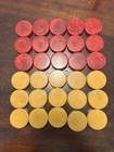 Vtg Bakelite Backgammon Checkers Cranberry Red Butterscotch Yellow Swirl   Dice