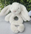 Lot Of 2 Jellycat Bashful Bunny Ring Rattles Cream   Blue Plush Infant Toys Baby