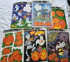 Lot Of 6 Sheets Vtg 80s Halloween Window Clings Jack-o-lanterns Ghost Etc Used