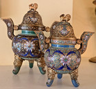 Vtg Stunning Pair Of Chinese Cloisonne Foo Dog Incense Burners  10    8 