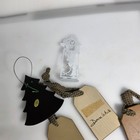 Primitive Christmas Ornament Lot Of 5 Wooden Tag Santa Snowman Tree Metal Clock