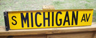 Vtg Chicago S Michigan Av Porcelain Steel Street Sign  Dbl  Sided Original 1952