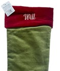Pottery Barn Classic Velvet Christmas Stocking  will  Green Red Large New Gift