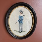 Pair Of 1949 Hand Stitched Needlepoint Petit Point Oval Art Framed Vintage
