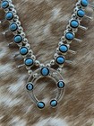 Native American Navajo Handmade Silver Kingman Turquoise Squash Blossom Set 18   