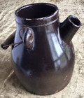 Nice Antique Country Primitive Brown Glazed Stoneware 4 Quart Batter Jug W  Bail