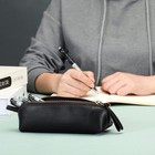 Pen Pouch Pencil Bag Black Leather Holder Small Portable Zipper 