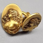 Antique Art Nouveau Cufflinks Nude Victorian Woman Boudoir Muse Gold Tone Read