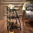 Bar Cart  3-tier Home Bar Serving Cart With Wheels  Drink Cart With Glass Holder
