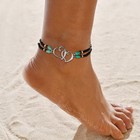 Elastic Beaded Ankle Bracelets For Women Double Heart Layered Stretch Ankle B   