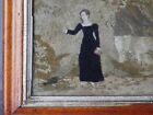 Antique Hand Embroidered Silk Memorial Frame Weeping Willow Sampler 19th Century