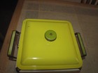 Anchor Hocking Yellowish greenish Enamel Chafing Dish carrier 1960 s Vintage 