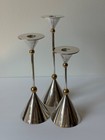 Vintage Silvestri Silver Plate Brass Candlestick Trio Postmodern Memphis 1980s