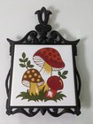 Vintage Merry Mushroom Trivet Potholder Tile Cast Iron 1970   s Sears Roebuck Co