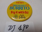 Vintage Mcdonalds Employee Uniform Pinback Button Pin New Breakfast Burrito Oj