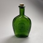 Vtg 3    Small Green Glass Bottle Benjamin Franklin Embossed Made In Taiwan