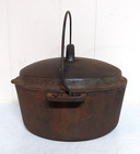 Antique Vintage Unknown Maker Cast Iron Large Dutch Oven With Lid 10  X 4     8