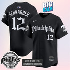 Phillies  12 Kyle Schwarber Newspaper Edition Gothic Black Jersey All Stitched