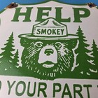 Vintage Forest Service Sign - Smokey Bear Help Prevent Gas Porcelain Sign