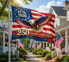 American Flag 1776-2026 Banner  Patriotic Eagle Flag Decor  250 Years Of Freedom