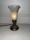 Vtg 8  Trumpet Lily White Glass Table Lamp Night Light Bronze Color Metal Base