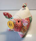Vintage Cutter Quilt Pig Double Wedding Ring Stuffed Button Nose