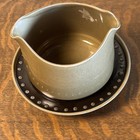 Vtg Franciscan Discovery Tahiti Ceramic 2- Spout Gravy Boat Attached Underplate 