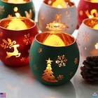 6-piece Christmas Votive Candle Holder Set - Red  Green   White Glass Holders