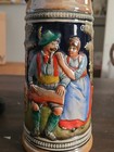 Vintage German Lidded Beer Stein  9 Inch Tall Man Playing Dulcimer To Lady