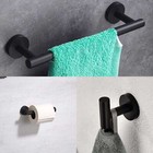 3pc Bathroom Hardware Set Wall Mounted Matte Black Towel Bar Toilet Paper Holder