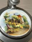 Antique Hand Painted Porcelain Glass Pewter German Lidded Beer Stein Mug