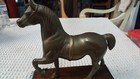 Antique  Vintage  Bronze Metal Horse Statue  Sculpture  On Walnut Wood Base