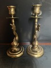 Pair Of Vintage Brass Dragon Koi Fish Candle Holders 7 5   