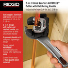 Ridgid Pipe Ratcheting Cutter 1 4 -1-1 8  Close Quarters Quick Cutting Copper