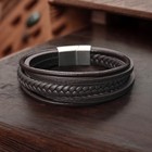 Men s Stainless Steel Leather Braided Bracelets Magnetic Clasp Bangle Wristband