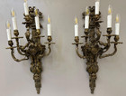 Huge French Rococo Style Brass Wall Sconces     Pair Of Ornate 5 Lights Appliques