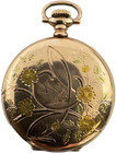 Antique 0s Crescent Hunter Pocket Watch Case 25 Year Gf Multicolor Floral Usa